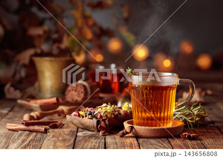Herbal tea with cinnamon, anise, and dried herbs. Herbal tea with cinnamon, anise, and dried herbs. 143656808
