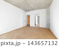 Modern empty apartment room interior mockup with white walls column and view to bathroom. 143657132