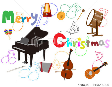 楽器を背景にしたクリスマスのイラスト素材。 楽器を背景にしたクリスマスのイラスト素材。 143658000
