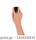 Hand using a black computer mouse with fingers positioned on the buttons, isolated on a white background 143658435
