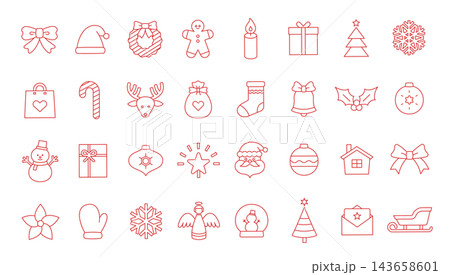 クリスマスに関するアイコンイラストセット　ベクター　線画 143658601