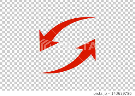 Two vibrant red circular arrows stand out against a white background. Their circular rotation symbolizes recycling, reuse, renewal, repetition, and cycles. Two vibrant red circular arrows stand out against a white background. Their circular rotation symbolizes recycling, reuse, renewal, repetition, and cycles. 143659780
