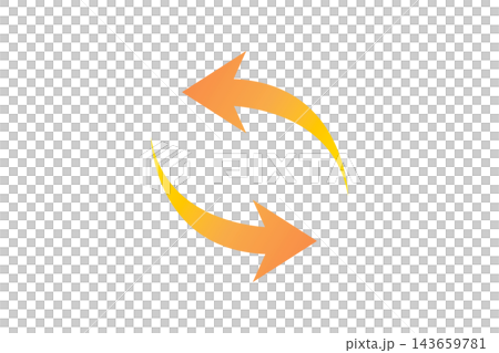 Two circular arrows with an orange and yellow gradient stand out against a white background. Their rotating circular motion symbolizes recycling. Two circular arrows with an orange and yellow gradient stand out against a white background. Their rotating circular motion symbolizes recycling. 143659781