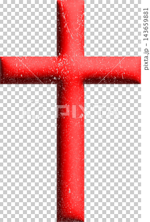 Christian cross icon, red grunge textured Latin cross, religious faith symbol 143659881