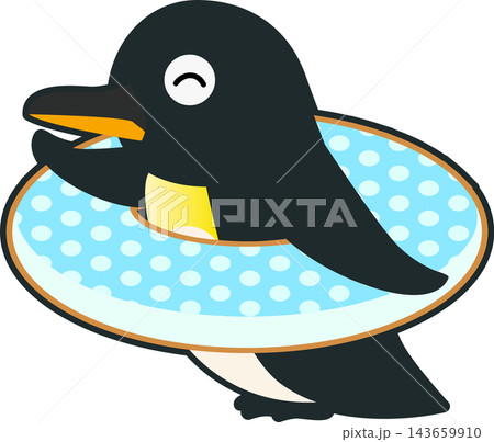 浮き輪をする可愛いペンギンのイラスト 143659910