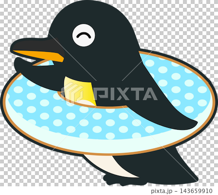 浮き輪をする可愛いペンギンのイラスト 143659910