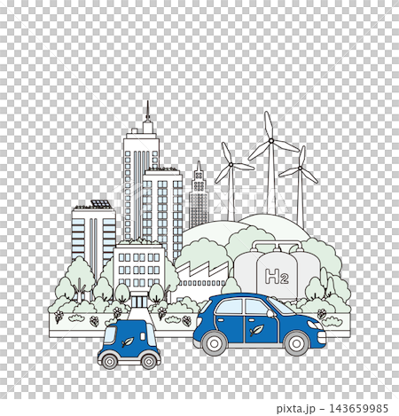 背景插圖描繪了一座環境友善、低碳化的智慧城市,該城市以風力發電、氫能和生態交通為特色。 背景插圖描繪了一座環境友善、低碳化的智慧城市,該城市以風力發電、氫能和生態交通為特色。 143659985