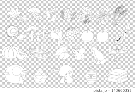 秋季、季節、圖示、插畫、黑白、線條畫 秋季、季節、圖示、插畫、黑白、線條畫 143660355