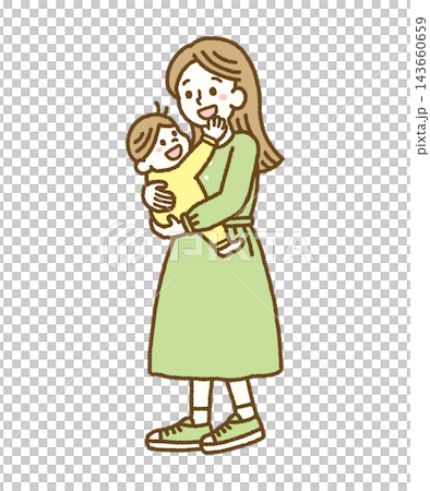 母親の顔に触れて笑顔の赤ちゃんのイラスト 手描き ベクター 母親の顔に触れて笑顔の赤ちゃんのイラスト 手描き ベクター 143660659