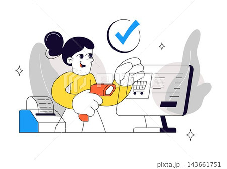 POS System Illustration Featuring Digital Cash Register, Online Shopping Cart, Payment Processing, Sales Management, and Retail Business Technology POS System Illustration Featuring Digital Cash Register, Online Shopping Cart, Payment Processing, Sales Management, and Retail Business Technology 143661751