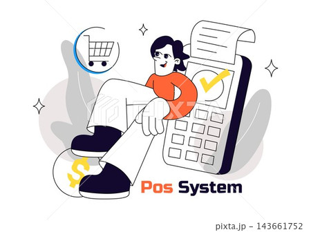 POS System Illustration Featuring Digital Cash Register, Online Shopping Cart, Payment Processing, Sales Management, and Retail Business Technology POS System Illustration Featuring Digital Cash Register, Online Shopping Cart, Payment Processing, Sales Management, and Retail Business Technology 143661752
