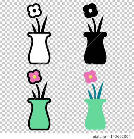 Vase icon, flower, interior, plant, lifestyle, simple, black and white, color, vector illustration Vase icon, flower, interior, plant, lifestyle, simple, black and white, color, vector illustration 143662004