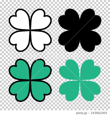Four-leaf clover icon, happiness, good fortune, nature, simple, black and white, color, vector illustration. 143662005