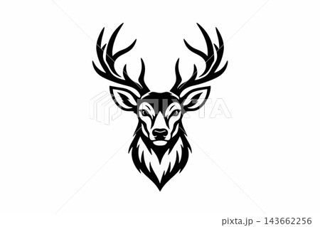 Stag Deer Head Vector Emblem with Large Antlers 143662256