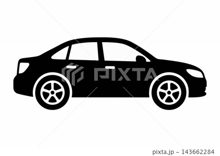 Modern Sedan Car Side View Vector Silhouette Icon 143662284