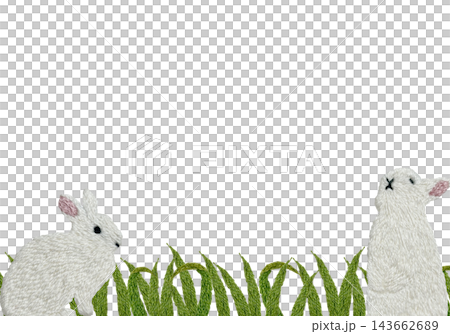 [Rabbit and Grassland Horizontal Frame] Hand Embroidery Illustration Material 143662689