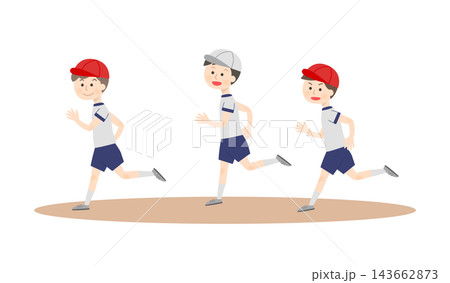 かけっこをする体操服の子供たち かけっこをする体操服の子供たち 143662873