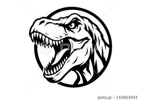Fierce Tyrannosaurus Rex Head Circular Vector Emblem Logo Fierce Tyrannosaurus Rex Head Circular Vector Emblem Logo 143663043