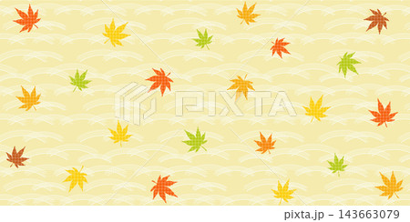 水面に浮かぶ紅葉の和柄イラスト背景 水面に浮かぶ紅葉の和柄イラスト背景 143663079