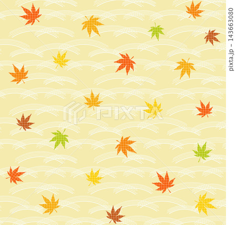 水面に浮かぶ紅葉の和柄イラスト背景 水面に浮かぶ紅葉の和柄イラスト背景 143663080