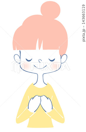 胸に手をあてる笑顔の女性のイラスト 胸に手をあてる笑顔の女性のイラスト 143663119