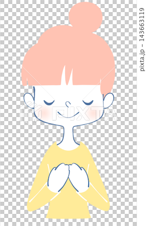 胸に手をあてる笑顔の女性のイラスト 胸に手をあてる笑顔の女性のイラスト 143663119