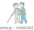 視覚障害のある人を避難誘導する支援スタッフのイラスト 143663302