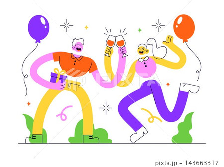Celebrate Vector Illustration Featuring Colorful Party Decorations, Festive Balloons, Confetti, Happy Moments, and Joyful Celebration Concept Celebrate Vector Illustration Featuring Colorful Party Decorations, Festive Balloons, Confetti, Happy Moments, and Joyful Celebration Concept 143663317