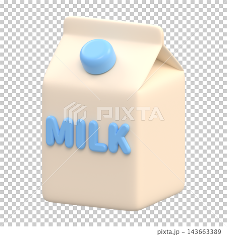3D illustration of a stylized milk carton with a transparent background. 3D illustration of a stylized milk carton with a transparent background. 143663389