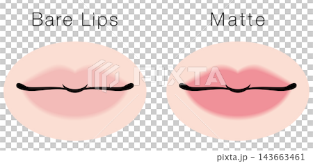 <Vector Material> Comparison illustration set of bare lips and matte lipstick <Vector Material> Comparison illustration set of bare lips and matte lipstick 143663461
