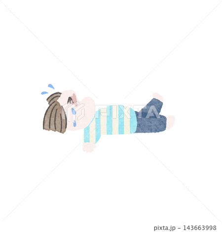 水彩風床で寝そべって大泣きするイヤイヤ期の子どもイラスト 水彩風床で寝そべって大泣きするイヤイヤ期の子どもイラスト 143663998