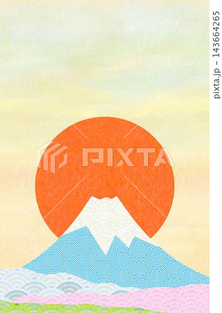 和風文様の富士山と初日の出の背景　縦長　下段配置 143664265