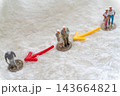 矢印でつながれた3種類の人形（若夫婦→老夫婦→寡夫） 143664821