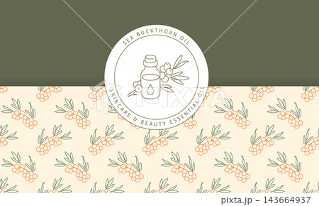 Sea Buckthorn Oil Skincare and Beauty Essential Oil Logo with Berry Pattern 143664937