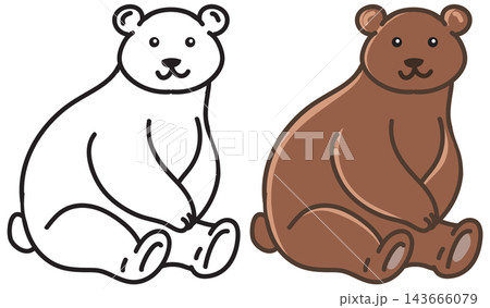 Cute Cartoon Bear Doodle Vector Illustration in Line Art and Color 143666079