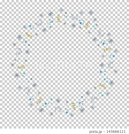 A cute doodle wreath frame featuring snowflakes, stars, botanicals, and dots. A cute doodle wreath frame featuring snowflakes, stars, botanicals, and dots. 143666121