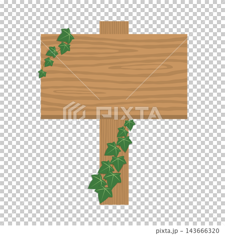 A simple wooden sign frame illustration adorned with natural ivy leaves. 143666320