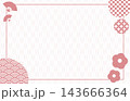 淡いピンクの和柄フレーム背景 青海波や市松模様の和風デザイン 143666364