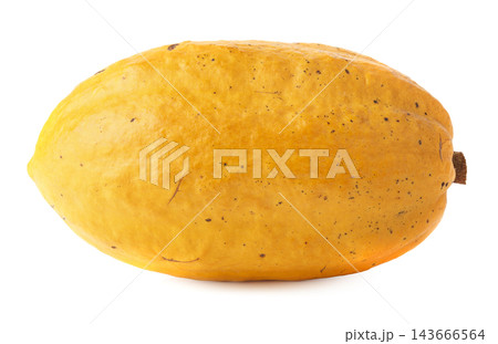 Cacao fruit or pod, containing fresh cacao beans. isolated on a white background 143666564