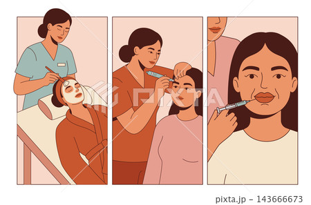 Three illustrations of beauty salon treatments 143666673