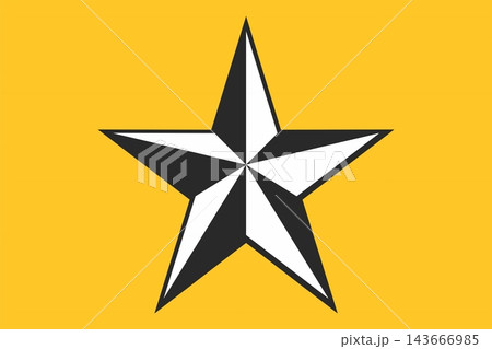 Black and White 3D Nautical Star Symbol on Vibrant Yellow Background 143666985