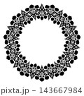 Vector frame with black tracery folk art flowers and copy space. Monochrome round decorative ornate floral composition 143667984