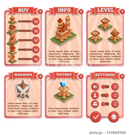 Design of the game user interface. Vector illustration. Design of the game user interface. Vector illustration. 143668566