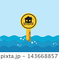 Flood Water Level Gauge Sign with House Warning Icon 143668857