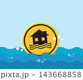 Flood Water Level Gauge Sign with House Warning Icon 143668858