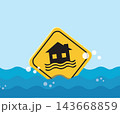 Flood Water Level Gauge Sign with House Warning Icon 143668859