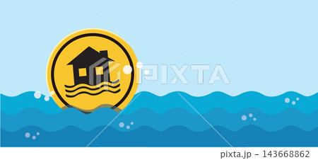 Flood Water Level Gauge Sign with House Warning Icon Flood Water Level Gauge Sign with House Warning Icon 143668862