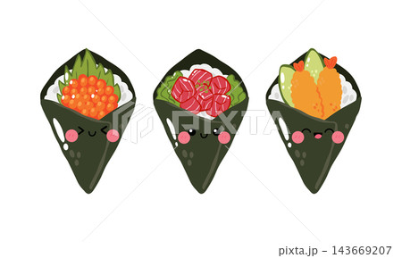 Cute Japanese food temaki sushi clipart 143669207