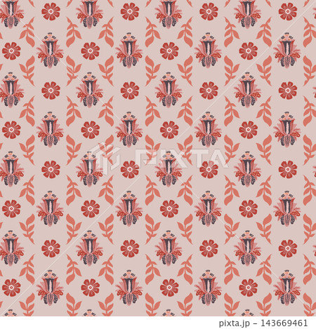 Folk Tulip Damask in Red Coral Folk Tulip Damask in Red Coral 143669461