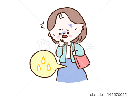 外出中に尿漏れしてしまい焦っている女性(尿失禁・排尿障害) 外出中に尿漏れしてしまい焦っている女性(尿失禁・排尿障害) 143670035